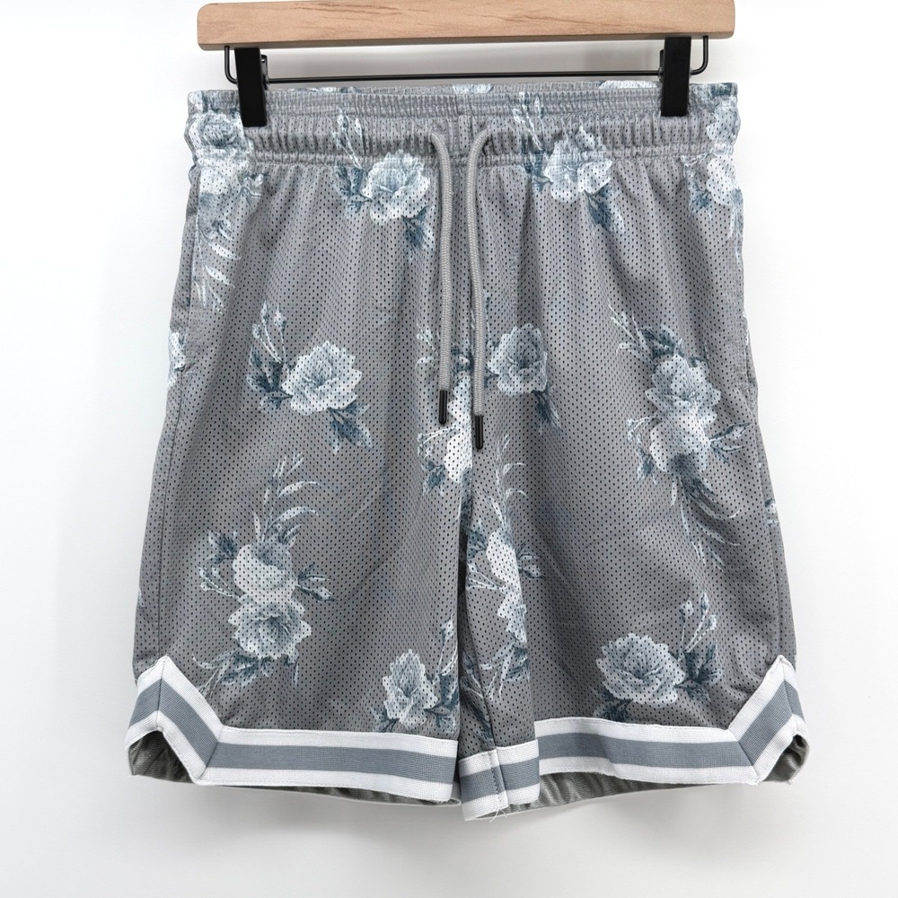 BKLYN Athletics Mesh Shorts Men S Grey Floral 7in Inseam Basketball Gym Summer
